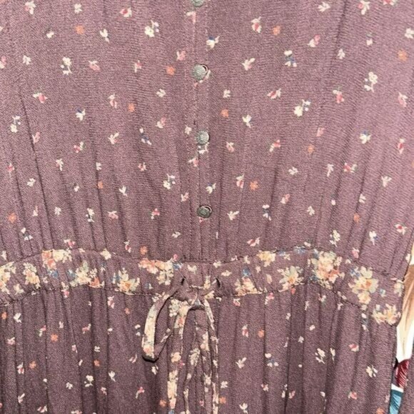 American Eagle Womens Brown Floral Maxi Dress M Long Boho Button Front With Tie - Picture 3 of 5